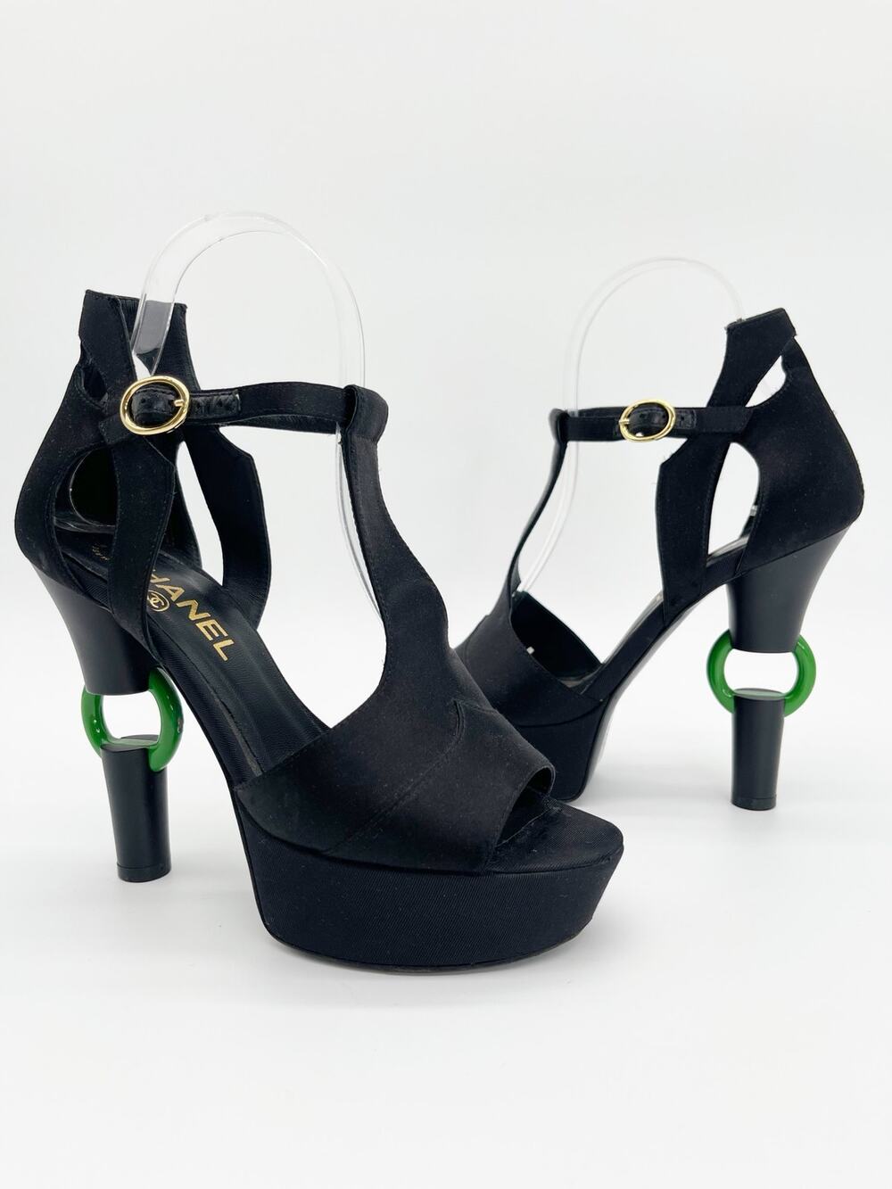 Chanel Fall 2009 Runway Black Detached Heel Platform Open Toe Heels EU 37